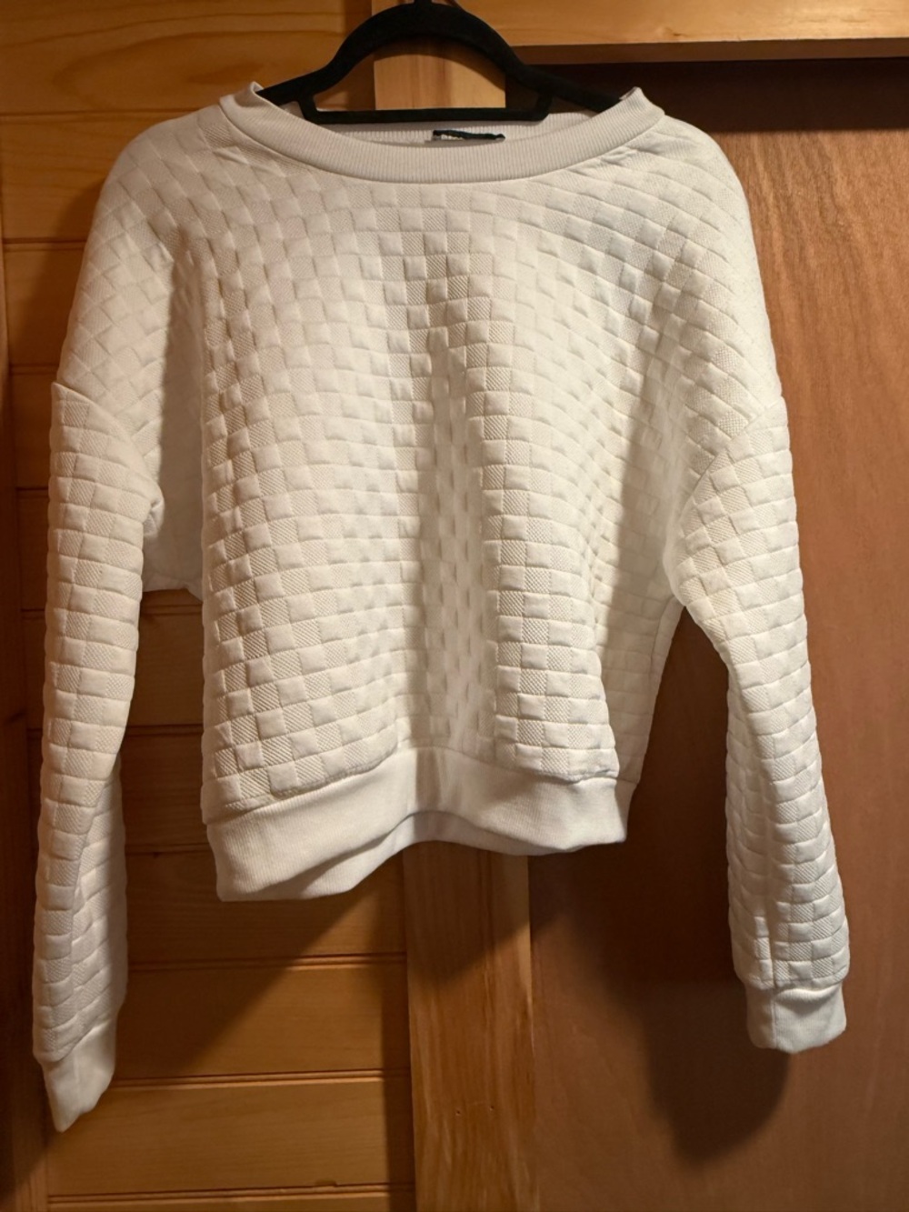Paper Crane Quilted Cropped Sweatshirt Cream White Size Large